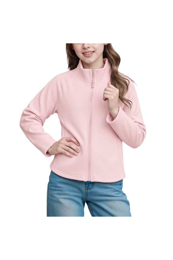 Girls Stand Collar Outerwear Jacket Silk Blend Lightweight Warm Cardigan For Autumn Winter Season Comfortable Daily Wear 5-6 Years Pink