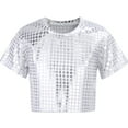 thumbnail image 1 of Wangmeiwg Girls Tops Tees & Shirts – Toddler Glitter Sequined Short Sleeve Top for Party Carnival 5-6 Years Silver, 1 of 4