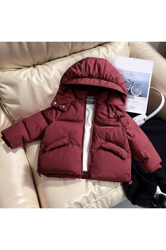 Wangmeiwg Girls Winter Down Jacket Warm Windproof Hooded Coat Soft Lightweight Outerwear For Cold Weather 4-5 Years Red