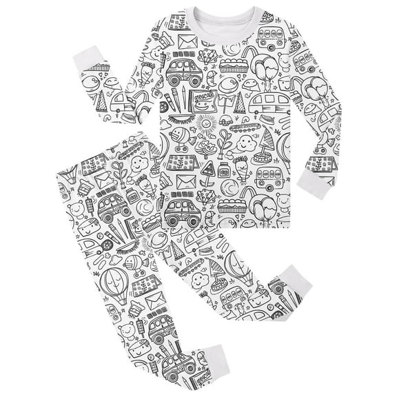 Wangmeiwg Handmade Doodle Sketch Art Set for Girls Long Sleeve Round Neck Play Outfit 4-5 Years White