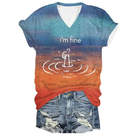 Wangmeiwg I'm Fine Tee Shirt Funny Graphic T Shirts For Women Loose Fit Sarcastic Saying Women Casual Shirts Summer
