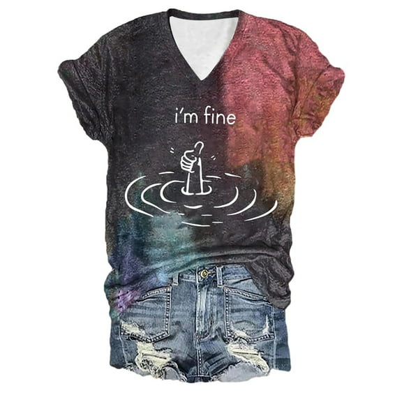 Wangmeiwg I'm Fine Tee Shirt Funny Graphic T Shirts For Women Loose Fit Sarcastic Saying Women Casual Shirts Summer