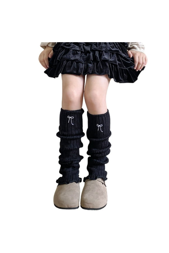 Kids Leg Warmers Knitted Loose Socks Knee High Legwear For Girls And Boys Comfortable Stretchy Winter Dance Wear One Size Black