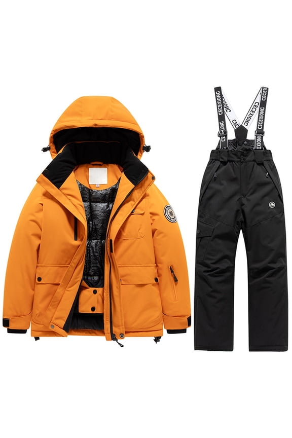Kids Winter Ski Outfits Warm Thermal Snowboard Jacket Pants Set For Boys And Girls Cold Weather Gear 5-6 Years Black
