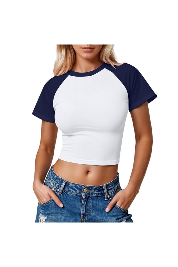 Korean Style Fashion T Shirt Pure Desire Summer Casual Tee Top Streetwear Basic Crewneck Shirt For Daily Work Dark Blue S