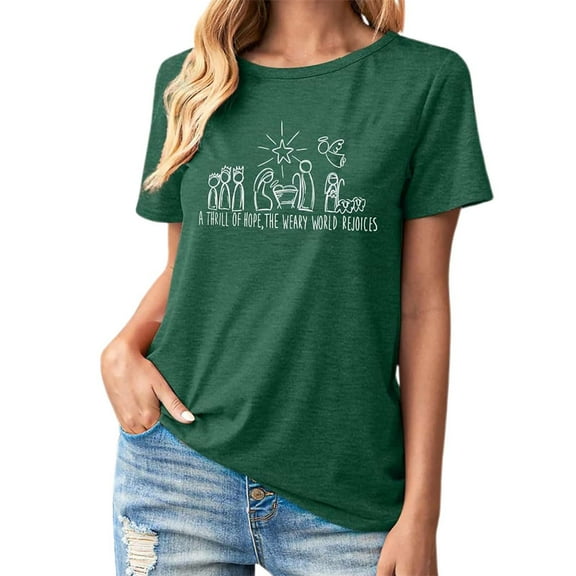 Wangmeiwg Ladies Graphic Print Round Neck Casual Short Sleeve T Shirt Top Versatile And Comfortable Tee For Everyday Wear for Women