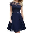 thumbnail image 1 of Wangmeiwg Ladies Solid Color Crew Neck Lace Chiffon Short Sleeved Skirt Temperament Dress Casual Dress Dress Formal Dresses for Women Short Length, 1 of 4