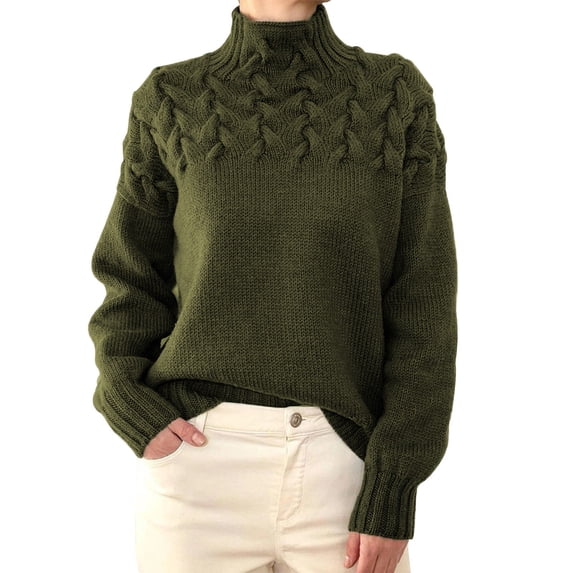 Wangmeiwg Ladies Solid Color Fashionable Knit Round Neck/High Neck Long Sleeve Sweater Sweater Men