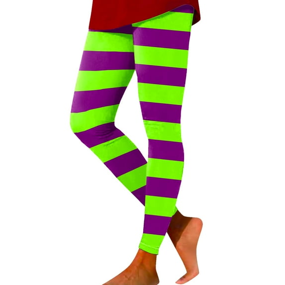 Wangmeiwg Leggings Women's Comfortable Sports Tights Carnival Printed Color Block Pants Soft Elastic Tights Womens Workout Top