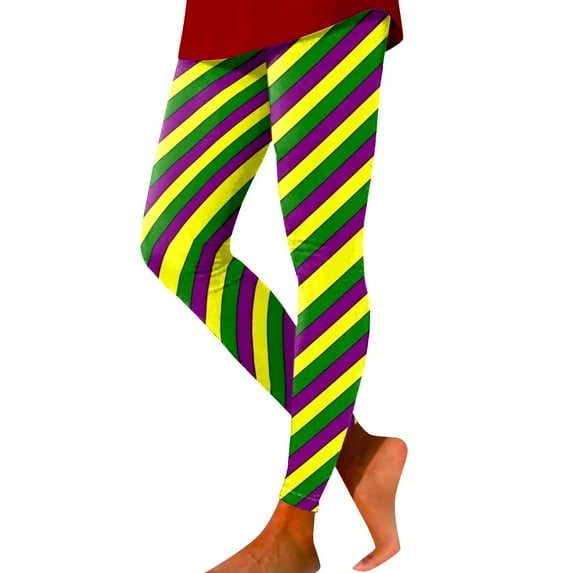 Wangmeiwg Leggings Women's Comfortable Sports Tights Carnival Printed Color Block Pants Soft Elastic Tights Womens Workout Top