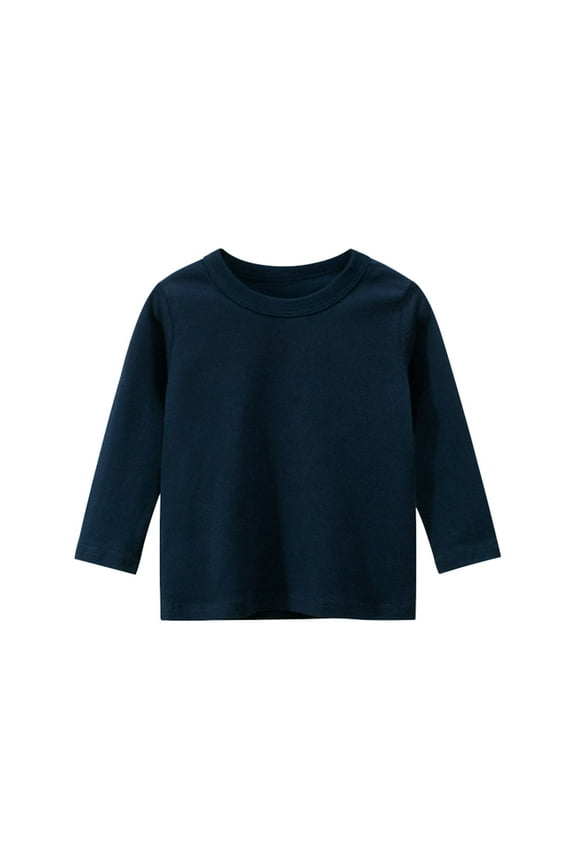Long Sleeve Basic Tee for Toddler Kids Girls and Boys Comfortable Casual Solid Color Shirt Top 8-9 Years Navy