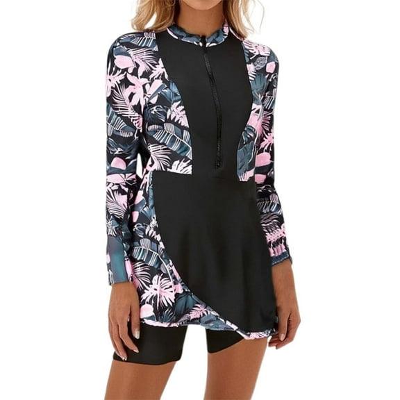 Wangmeiwg Long Sleeve Split Swimsuit For Women Athletic Surfing And Diving Outfit With Skirt Stylish Two Piece Swimwear plus Size Bathing Suit Covers
