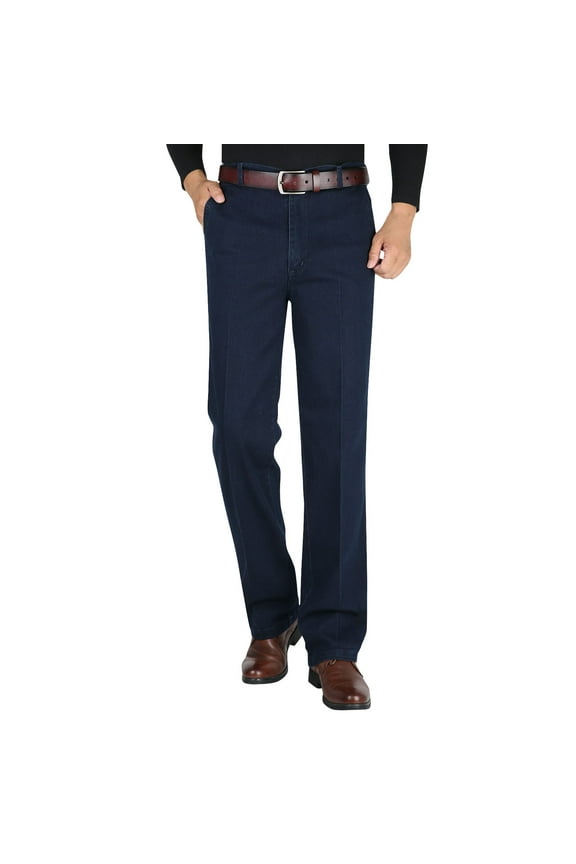 Men High Waist Straight Leg Jeans with Stretch Comfort Denim for Modern Classic Style and Everyday Versatile Wear Dark Blue