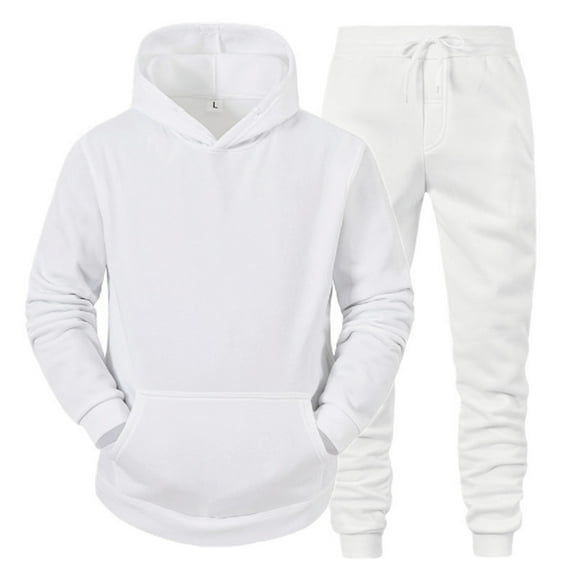 Wangmeiwg Men's Autumn Winter Casual Solid Color Zipper Hoodie Jogger Pants Athletic Two Piece Outfit Set White