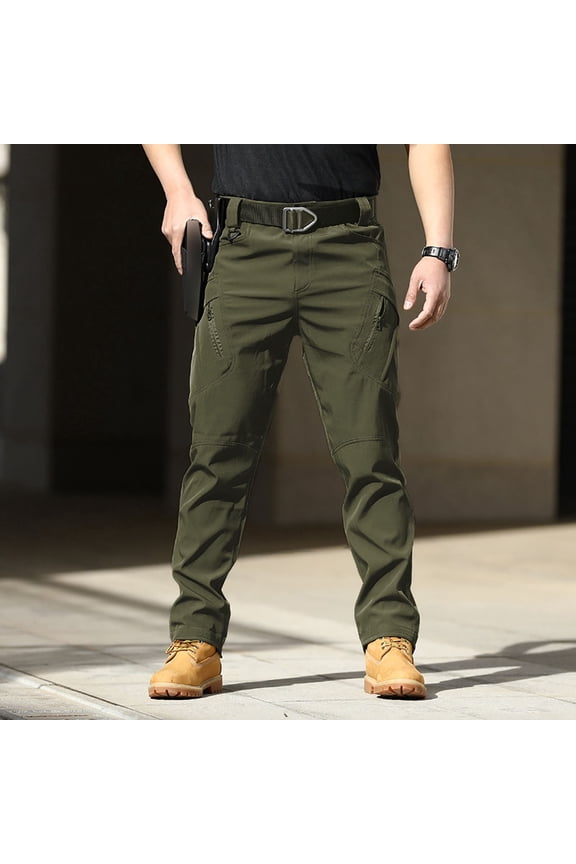 Men's Stretch Casual Pants Slim Fit Outdoor Workwear Trousers Durable Softshell Jogger Pants For Hiking Travel Comfortable Lightweight Breathable Elastic Waistband Army Green