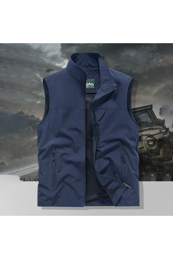 Men's Tank Top Outerwear for Summer Outdoors Travel Photography Work Fishing Cargo Vest with Pockets - Sleeveless Vest for Men Dark Blue