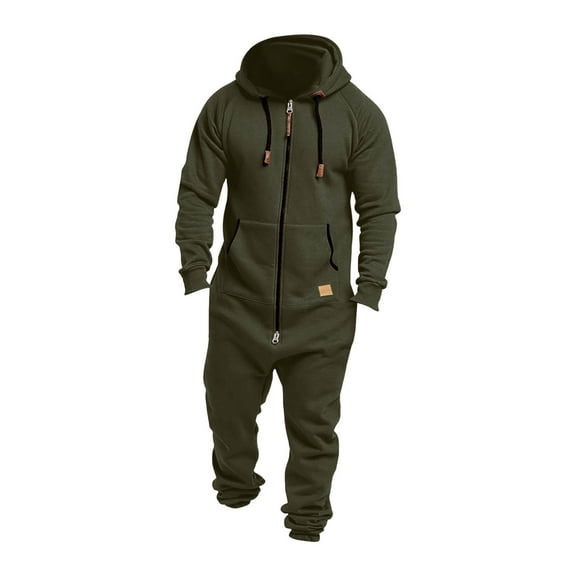 Wangmeiwg Mens Sweatshirts Men's Fashion Hooded Jumpsuit with Zipper Design for Autumn Winter Casual Wear Comfortable and Stylish Outfit L Green