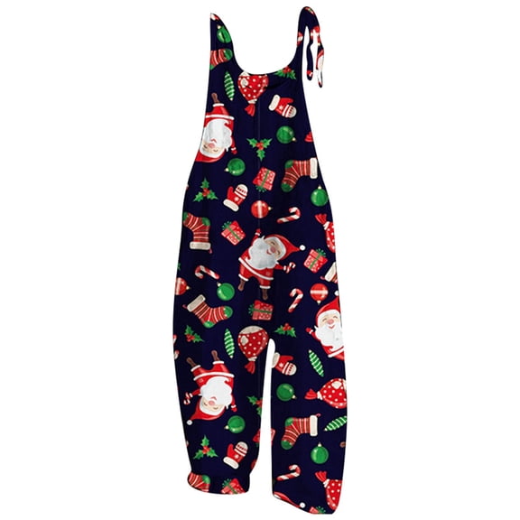 Wangmeiwg Overall Jumpsuit for Women Stylish Ladies Alls Printed Jumpsuit Overall for Women Elegant Christmas Holiday Fashion M Blue