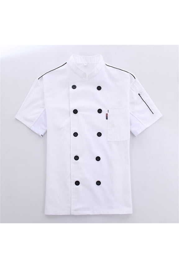 Product Men Shirts Chefs Jacket Unisex Kitchen Coat with Long Sleeves and Red Button Detail for Culinary Teams White