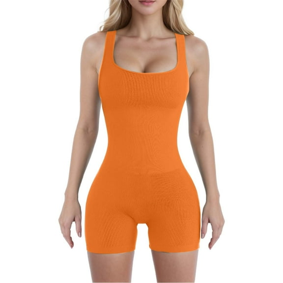 Wangmeiwg Seamless Yoga Bodysuit With Removable Padded Bra & Threaded Spandex Shorts Women's Compression Workout Yoga Mat Long Set