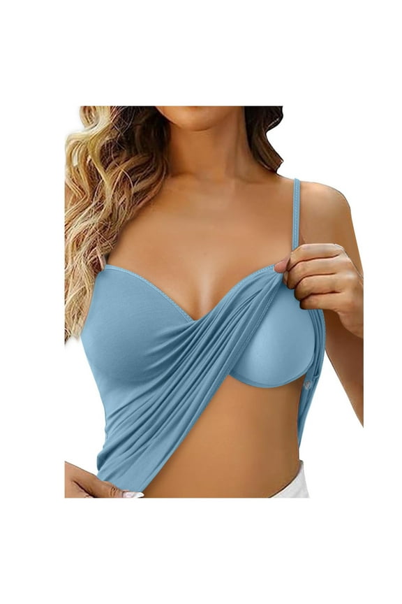 Shelf Bra Camisole with Adjustable Spaghetti Straps for Women's Everyday Layering Comfort Blue M