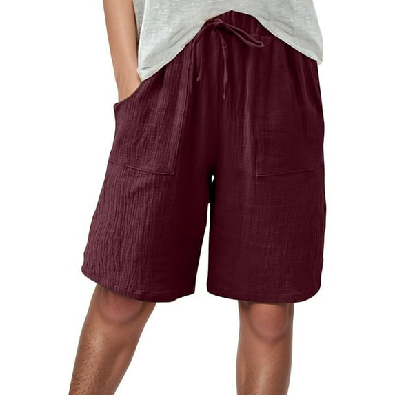 Wangmeiwg Shorts For Women Knee Length Linen Wide Leg High Waisted Beach Summer Pants Casual Vacation Short Pant Womens Casual Pants 24w