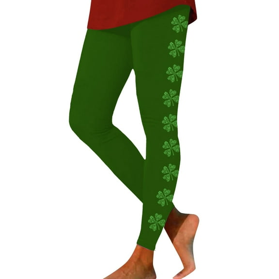 Wangmeiwg St Patricks Day Leggings for Women High Waist Slim Fit Women's Leggings with Festive Deer Print for Holiday Comfort and Style Green L