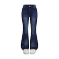 thumbnail image 1 of Wangmeiwg Stretch Flare Jeans For Girls Comfortable Skinny Denim Pants Fashionable Casual Wear With Elastic Waist Soft Fabric Durable Stitching 6-7 Years Dark Blue, 1 of 4