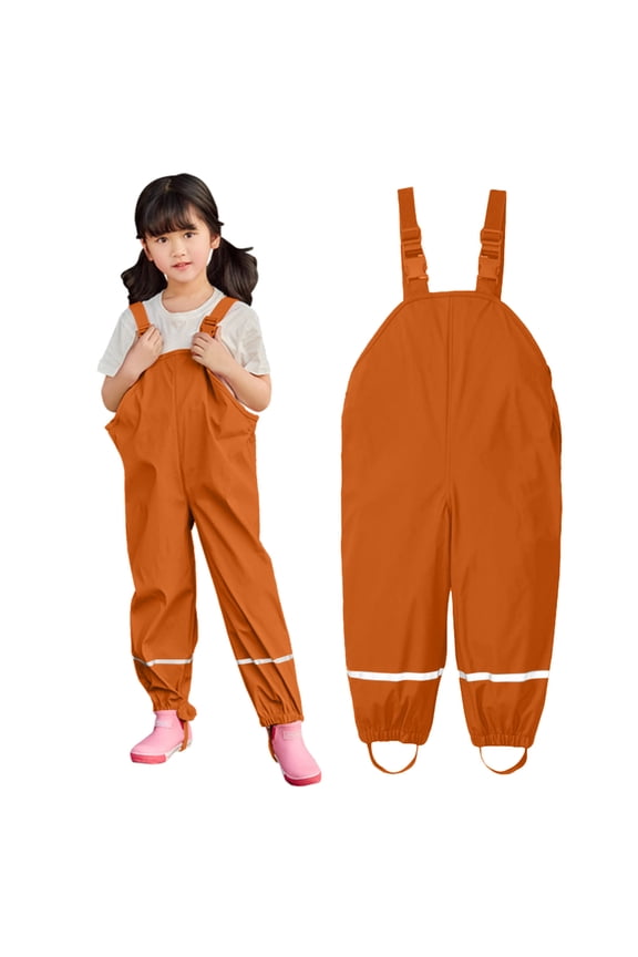 Stylish Toddler Girls Rain Dungarees Windproof Mud Jumpsuit Play Outfit Nylon All Weather 6-8 Years Orange