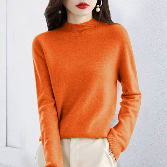 Wangmeiwg Thermal Underwear Top for Women Pure Long Sleeve Crew Neck Soft Warm Knit Fall Winter Comfort Layering Orange XL