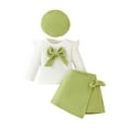 thumbnail image 1 of Wangmeiwg Toddler Girl Three Piece Outfit Set with Big Bow Beret Long Sleeve Top and Cozy Skirt for Fall and Winter 18-24 Months Light Green, 1 of 9