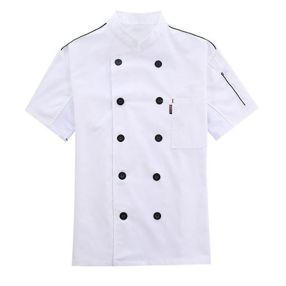 Wangmeiwg Unisex Chef Jacket Long Sleeve with Stylish Red Buttons for Hotel Kitchen Staff White