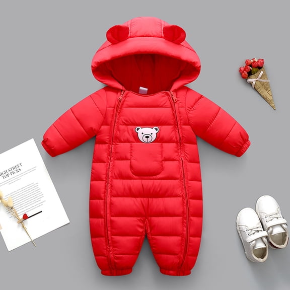 Wangmeiwg Warm Windproof Hooded Snowsuit for Toddler Boys and Girls Outdoor Winter Play Insulated Water- Jumpsuit with Durable Zipper Closure 6-12 Months Red