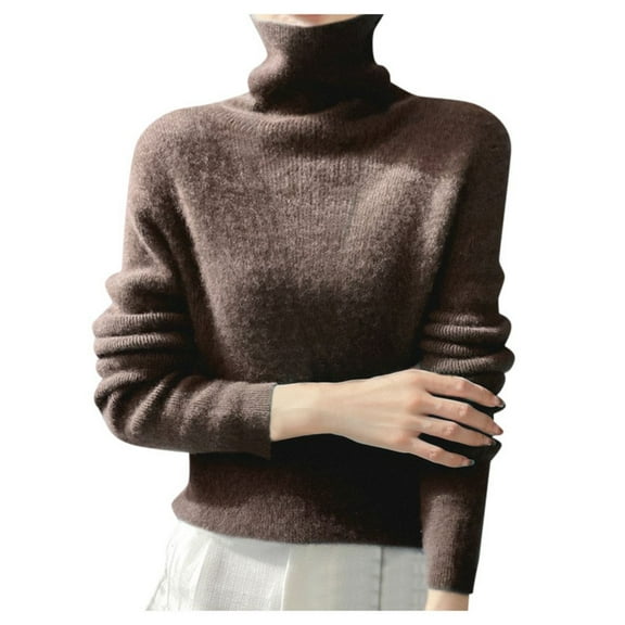 Wangmeiwg Women Autumn Winter Slim Fit High Neck Knitted Pullover Soft Glutinous Pile Thermal Top For Cold Weather Comfort Coffee M