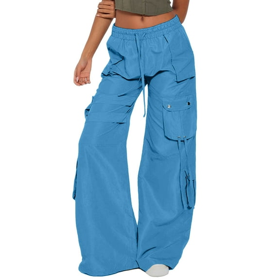 Wangmeiwg Women High Waist Cargo Pants Casual Pocket Tie Solid Color Cargo Pants Wide Leg Pants Womens Business Casual Pants
