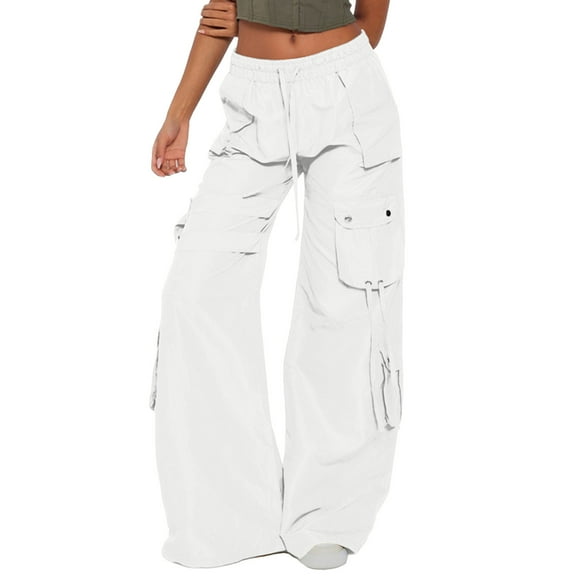 Wangmeiwg Women High Waist Cargo Pants Casual Pocket Tie Solid Color Cargo Pants Wide Leg Pants Womens Business Casual Pants