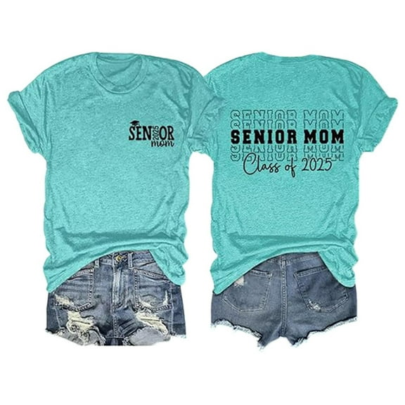 Wangmeiwg Women Senior Mom T Shirt Senior Mom Class Of 2025 Shirts Funny Mom Graphic Tees Graduation Shirt Short Sleeve Football Shirt Women