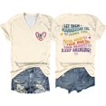 thumbnail image 1 of Wangmeiwg Women Summer Let Them Misunderstand You Letter Double Printed V Neck T Shirt Stretch, 1 of 2