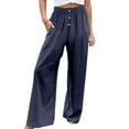 thumbnail image 1 of Wangmeiwg Women's Button Elastic Waist Wide Leg Casual Straight Leg Pants Tan Linen Pants Women, 1 of 5