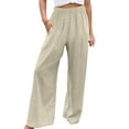 thumbnail image 1 of Wangmeiwg Women's Button Elastic Waist Wide Leg Casual Straight Leg Pants Tan Linen Pants Women, 1 of 5