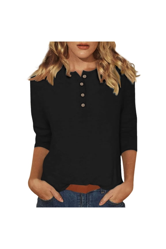 Women's Casual Button Down Top and Wear Breathable Solid Color Round Neck Short Sleeve Blouse Relaxed Yet Polished Top Black XL