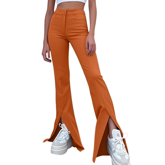 Wangmeiwg Women's Casual Cargo Jeans with Pockets - Mid Rise Wide Leg Denim Pants for andwear Orange XXXL