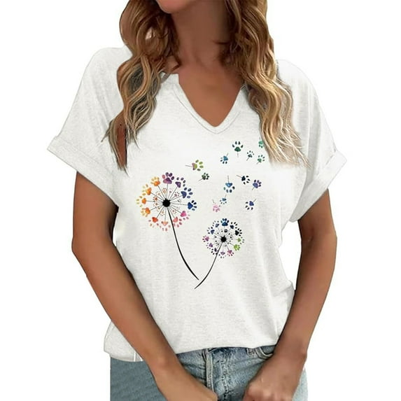 Wangmeiwg Women's Casual Fashion Printed V Neck Short Sleeved T Shirt Top Extra Large Women