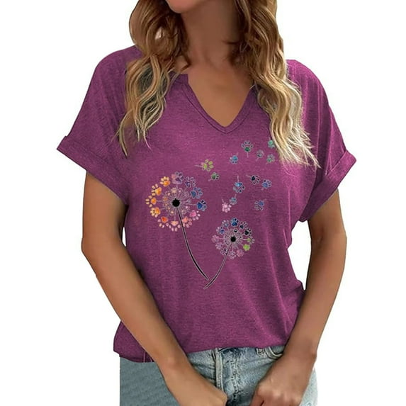 Wangmeiwg Women's Casual Fashion Printed V Neck Short Sleeved T Shirt Top Extra Large Women