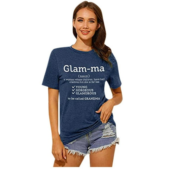 Wangmeiwg Women's Casual Graphic Tee For Women - Short Sleeve Crew Neck Top with Letter Print and Stylish Design in Everyday Tees Navy S