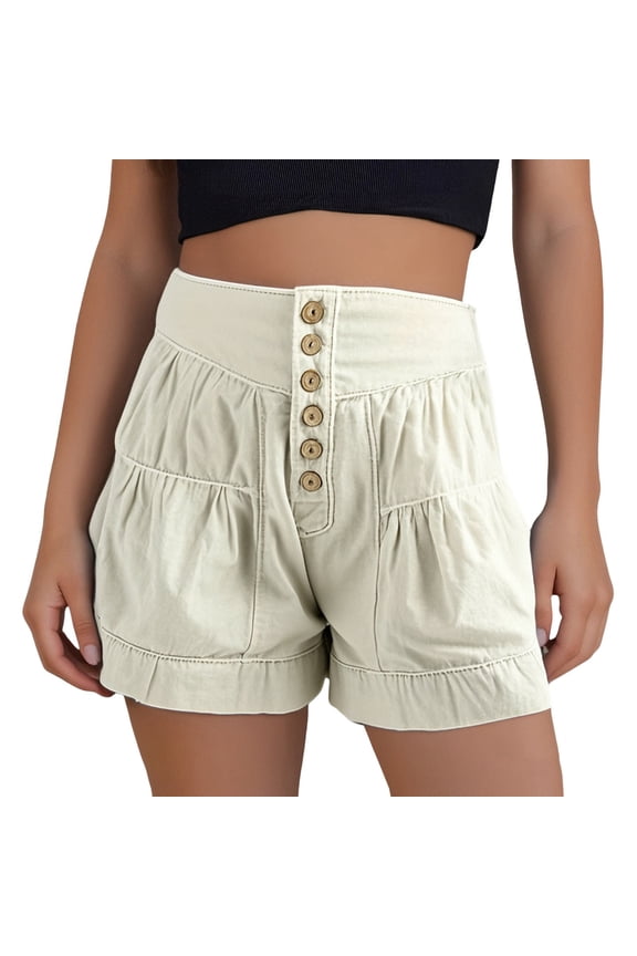 Women's Casual Pants Comfort - Modern Summer Flowing Denim Shorts with Button Up Front High Waisted Wide Leg Skort Featuring Practical Pockets and Wear White XL