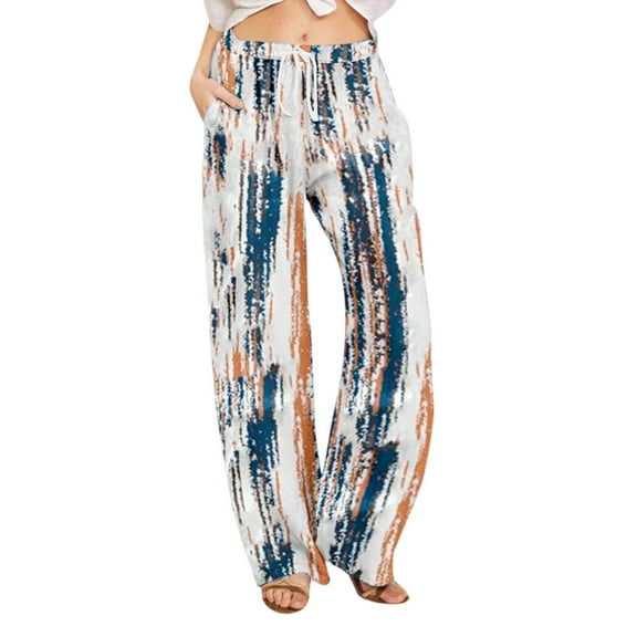 Wangmeiwg Women's Casual Pants High Waist Straight Leg Comfortable Pants With Drawstring Floral Print For Daily Wear Vacation Spring Summer Fall Work Wear for Women