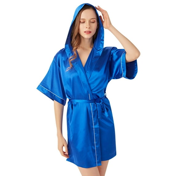 Wangmeiwg Women's Hooded Silk Robes Satin Kimono Robe Short Bathrobe Bridesmaid Wedding Party Sleepwear Womens Shawl Wrap