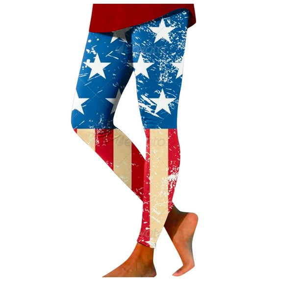 Wangmeiwg Women's Independence Day Tie Dye Printed Leggings Lifting Sports Leggings Yoga Pants Comfy Leggings for Women plus Size