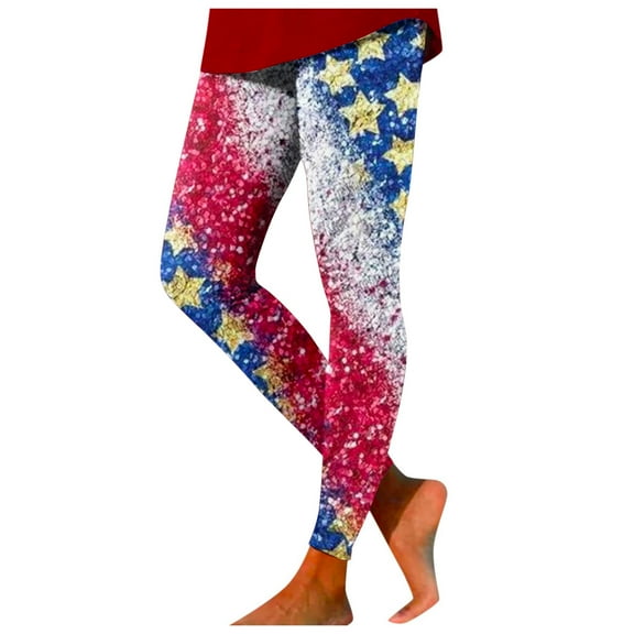 Wangmeiwg Women's Independence Day Tie Dye Printed Leggings Lifting Sports Leggings Yoga Pants Comfy Leggings for Women plus Size